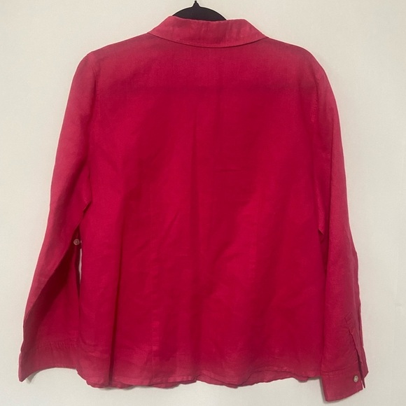 Chico's LIKE NEW hot pink cotton linen blend button down roll tab sleeve top L - Picture 2 of 4